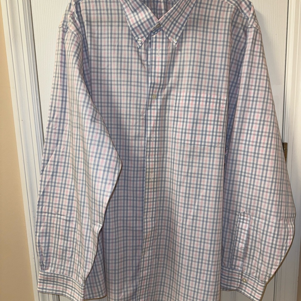 Brooks Brothers Shirt Men's XXL Pink Blue Plaid Regent Fit Button Down
